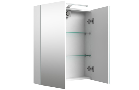 Scandic spejlskab, 2 døre, eludtag, LED lys, 60x70x14 cm, hvid